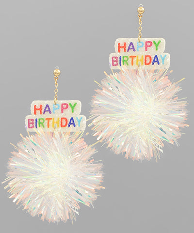 PomPom& Happy Birthday Glitter  Earrings