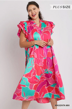 Load image into Gallery viewer, Magenta Mix Ruffle Sleeve Plus Dress