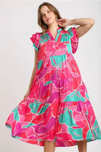 Load image into Gallery viewer, Magenta Mix Ruffle Sleeve Dress