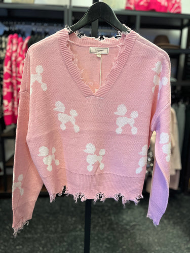 Poodle Print Distressed Sweater