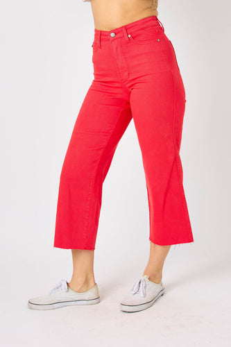Red Cropped Wide Leg Jeans