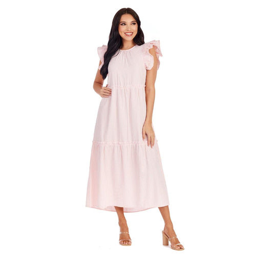 Pink Stripe Bardot Maxi Dress