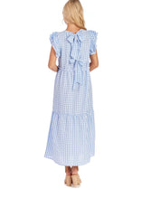 Load image into Gallery viewer, Blue Gingham Bardot Maxi Dress