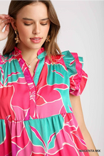 Load image into Gallery viewer, Magenta Mix Ruffle Sleeve Dress