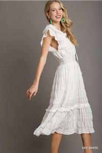 Smocked Waistband Lace Front Tie Dress