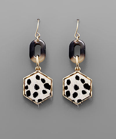 Animal Print Leather Hexagon Earrings