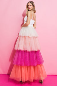 Colorblock Tulle Woven Dress