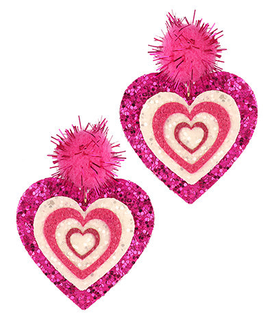 Glitter Heart Pom-Pom Earrings