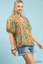 Load image into Gallery viewer, Paisley Print Blouse With Puff Sleeves