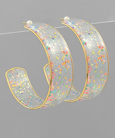 Glitter Resin Open Hoop Earrings