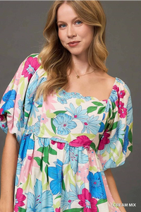 Floral Print Dress With Scallop Neckline