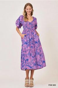 Tropical Print Poplin Midi Dress