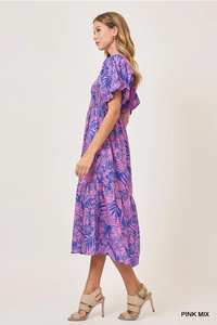 Tropical Print Poplin Midi Dress