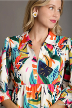 Load image into Gallery viewer, Tropical Print Collared V- neck Midi Dress