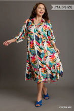 Load image into Gallery viewer, Plus Size Tropical Print Collared V-neck Midi Dress