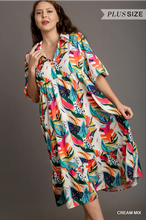 Load image into Gallery viewer, Plus Size Tropical Print Collared V-neck Midi Dress