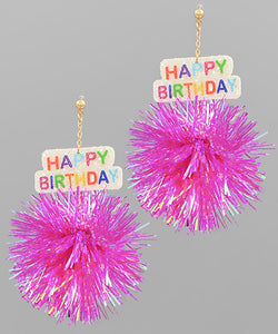 PomPom& Happy Birthday Glitter  Earrings