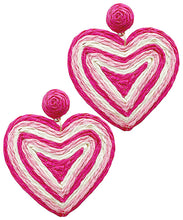 Load image into Gallery viewer, Wrapped Raffia Heart Drop Earrings