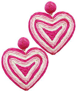 Wrapped Raffia Heart Drop Earrings