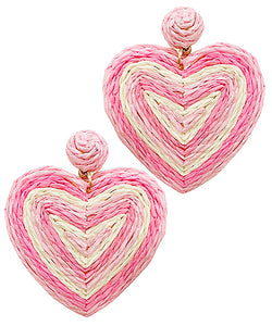 Wrapped Raffia Heart Drop Earrings