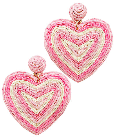 Wrapped Raffia Heart Drop Earrings