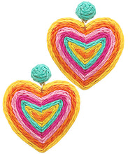 Load image into Gallery viewer, Wrapped Raffia Heart Drop Earrings