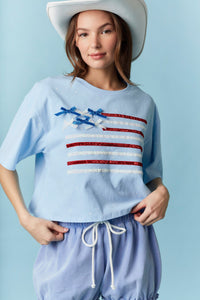 American Flag With Bow Detail Printed Crop Top