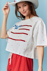 American Flag With Bow Detail Printed Crop Top