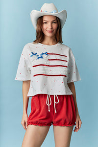 American Flag With Bow Detail Printed Crop Top