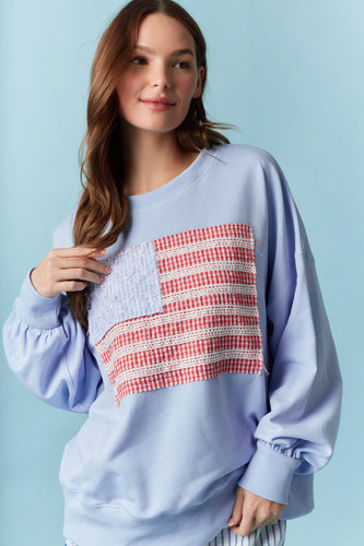 American Flag Lace Trim Detail Sweatshirt