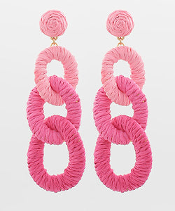 Raffia 3 Circle Link Drop Earrings