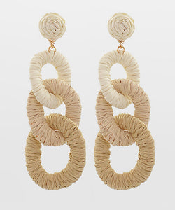 Raffia 3 Circle Link Drop Earrings