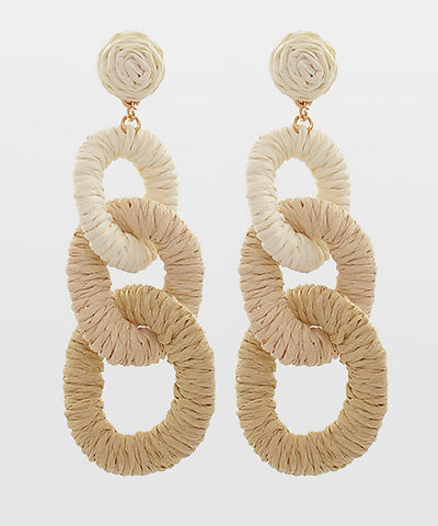 Raffia 3 Circle Link Drop Earrings