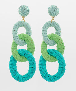 Raffia 3 Circle Link Drop Earrings