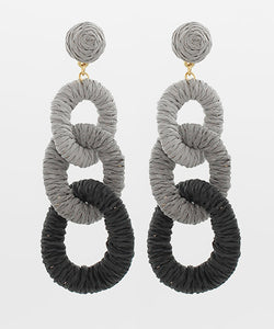 Raffia 3 Circle Link Drop Earrings