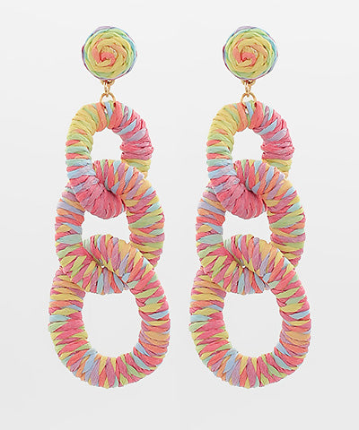 Raffia 3 Circle Link Drop Earrings