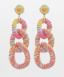 Raffia 3 Circle Link Drop Earrings