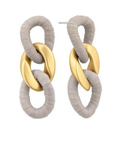 Linked Metal& Raffia Drop Earring