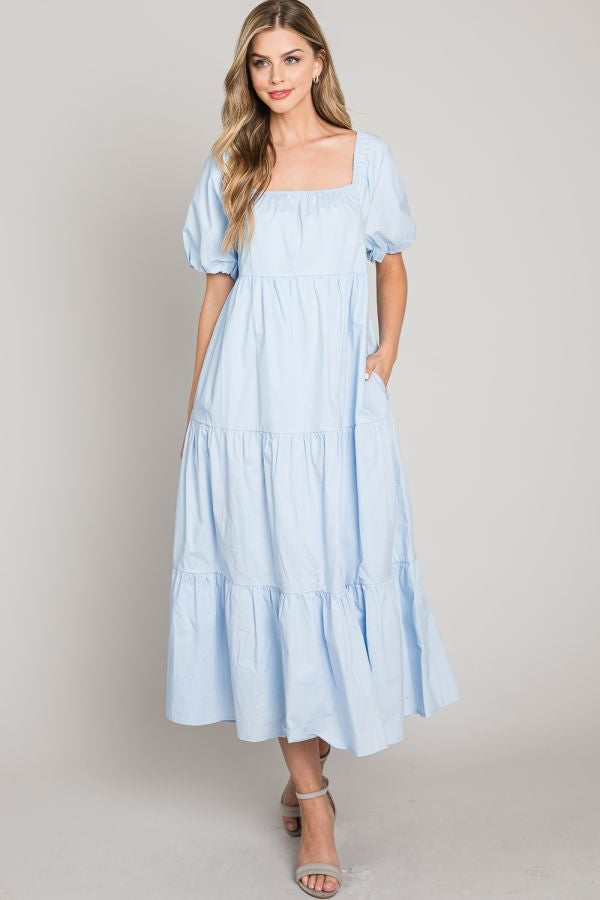 Ruff Sleeve Tiered Dress