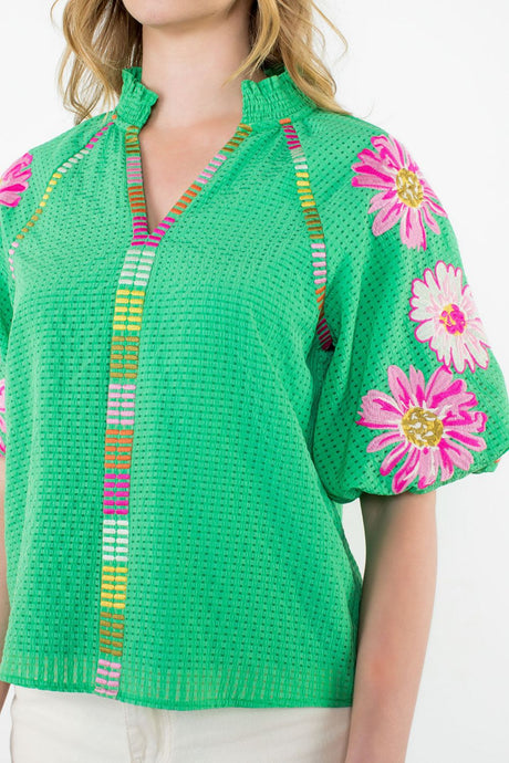 Puff Sleeve Embroidered Top