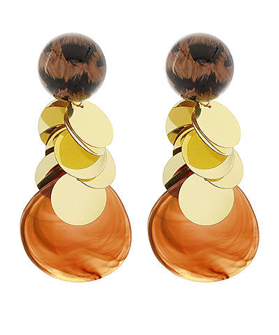 Acrylic& Metal Disc Fringe Earrings