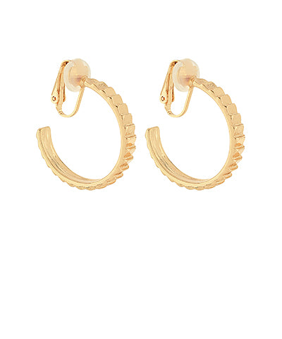 Textured Metal Clip On Open Hoops