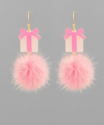Glitter Gift Box Pom Pom Earrings