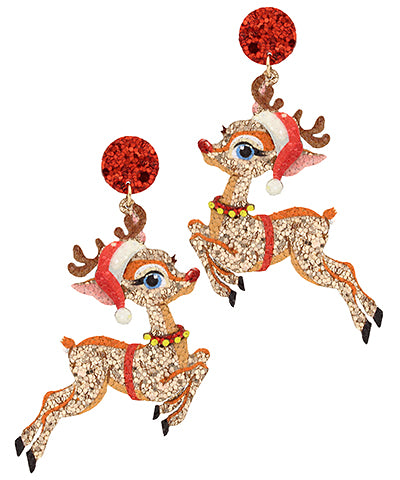 Christmas Rudolph Glitter Drop Earrings