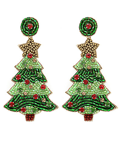 Christmas Tree Crystal& Bead Drop Earrings