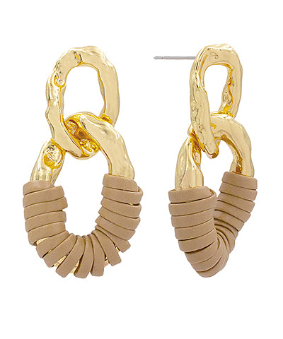 Leather Wrapped Geo Oval Earrings