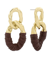 Load image into Gallery viewer, Leather Wrapped Geo Oval Earrings