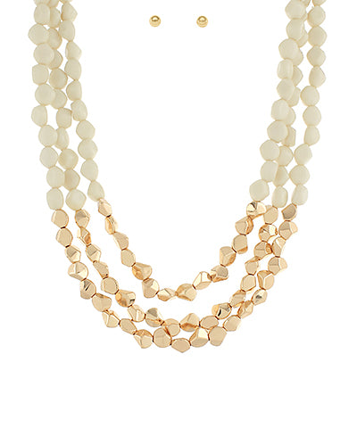 Angled Acrylic& Metal Ball Necklace Set