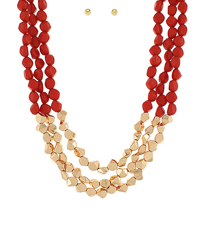 Angled Acrylic& Metal Ball Necklace Set