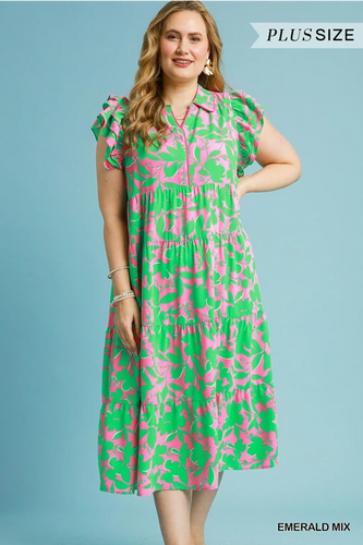 Two Toned Collared Midi Plus Dress